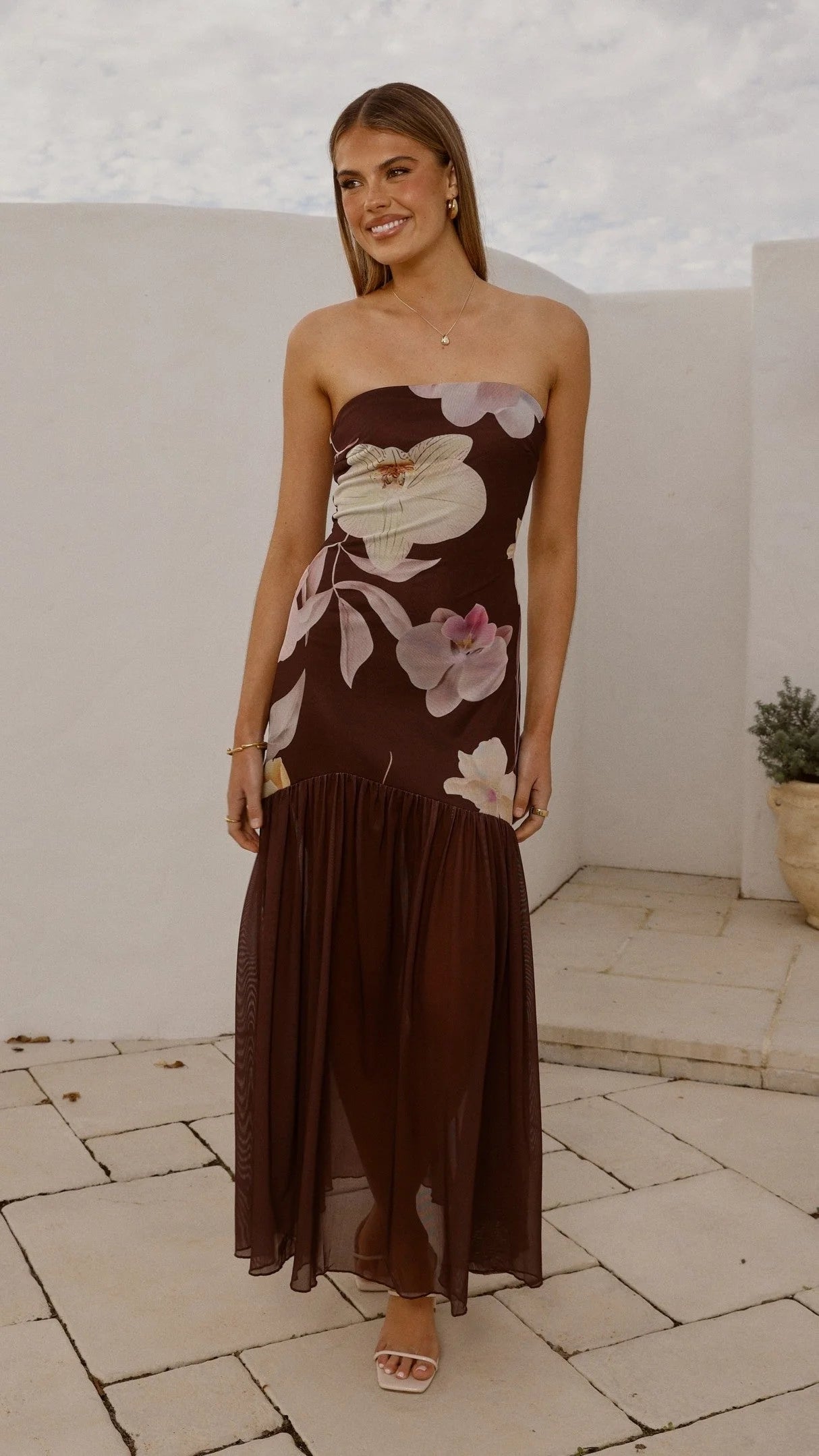 Elle Maxi Dress - Brown Floral
