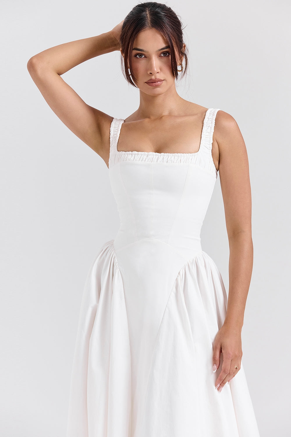Dorothy-White Cotton Midi Sundress