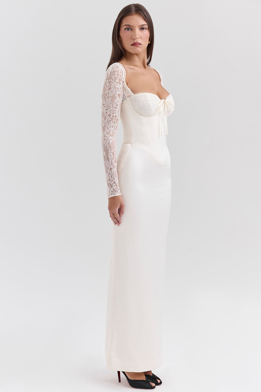 Perdi-Vintage Ivory Satin Maxi Dress
