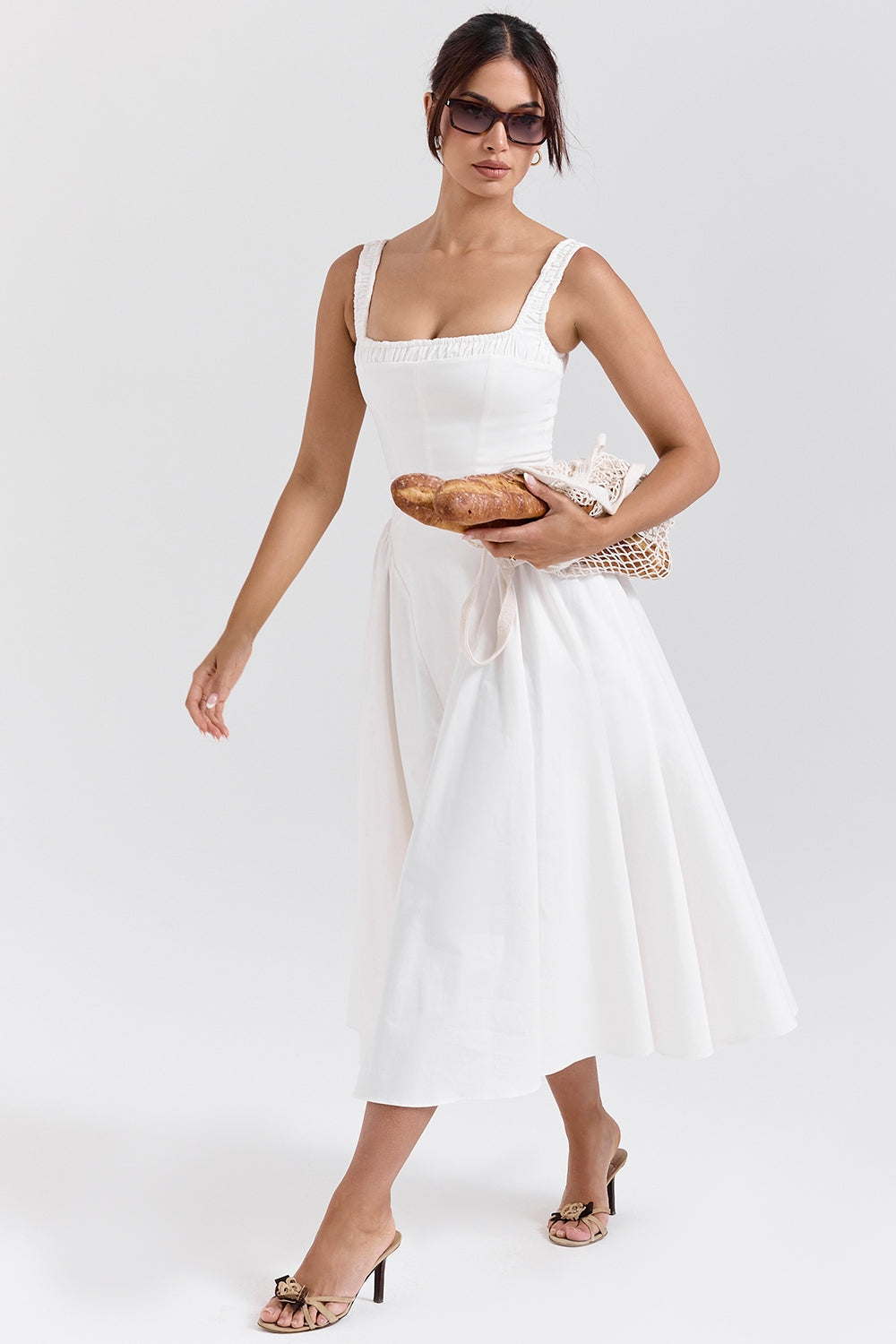 Dorothy-White Cotton Midi Sundress