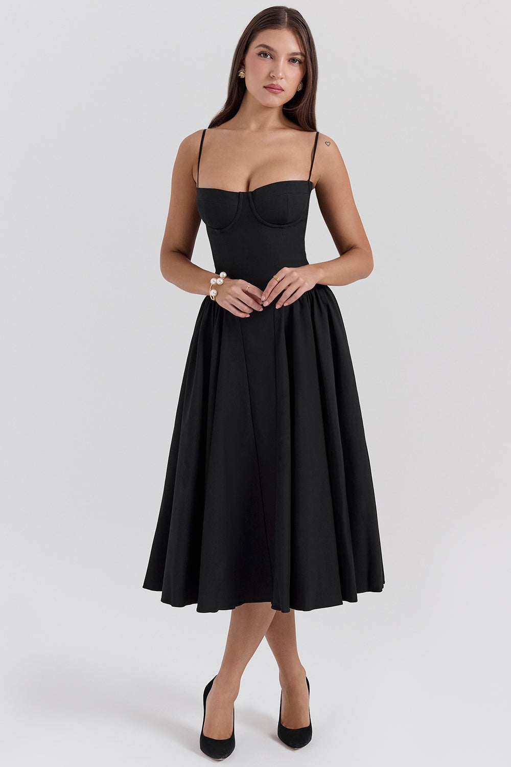Samaria-Black Corset Midi Dress