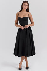 Samaria-Black Corset Midi Dress