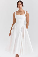 Dorothy-White Cotton Midi Sundress