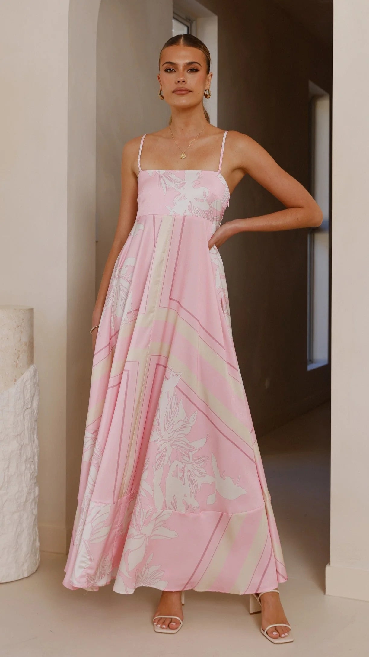 Kaethe Maxi Dress - Pink/White