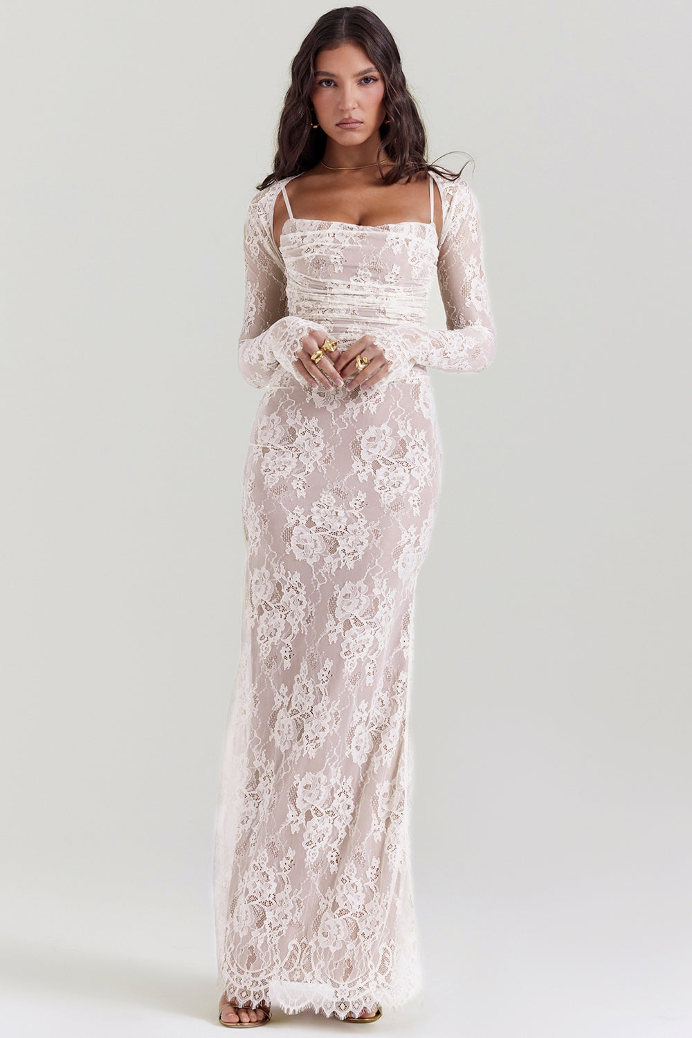 Artemis-Vintage Cream Lace Maxi Dress