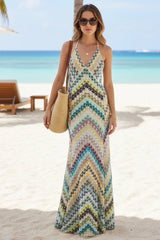 Chevron Prints Backless Boho Maxi Dress